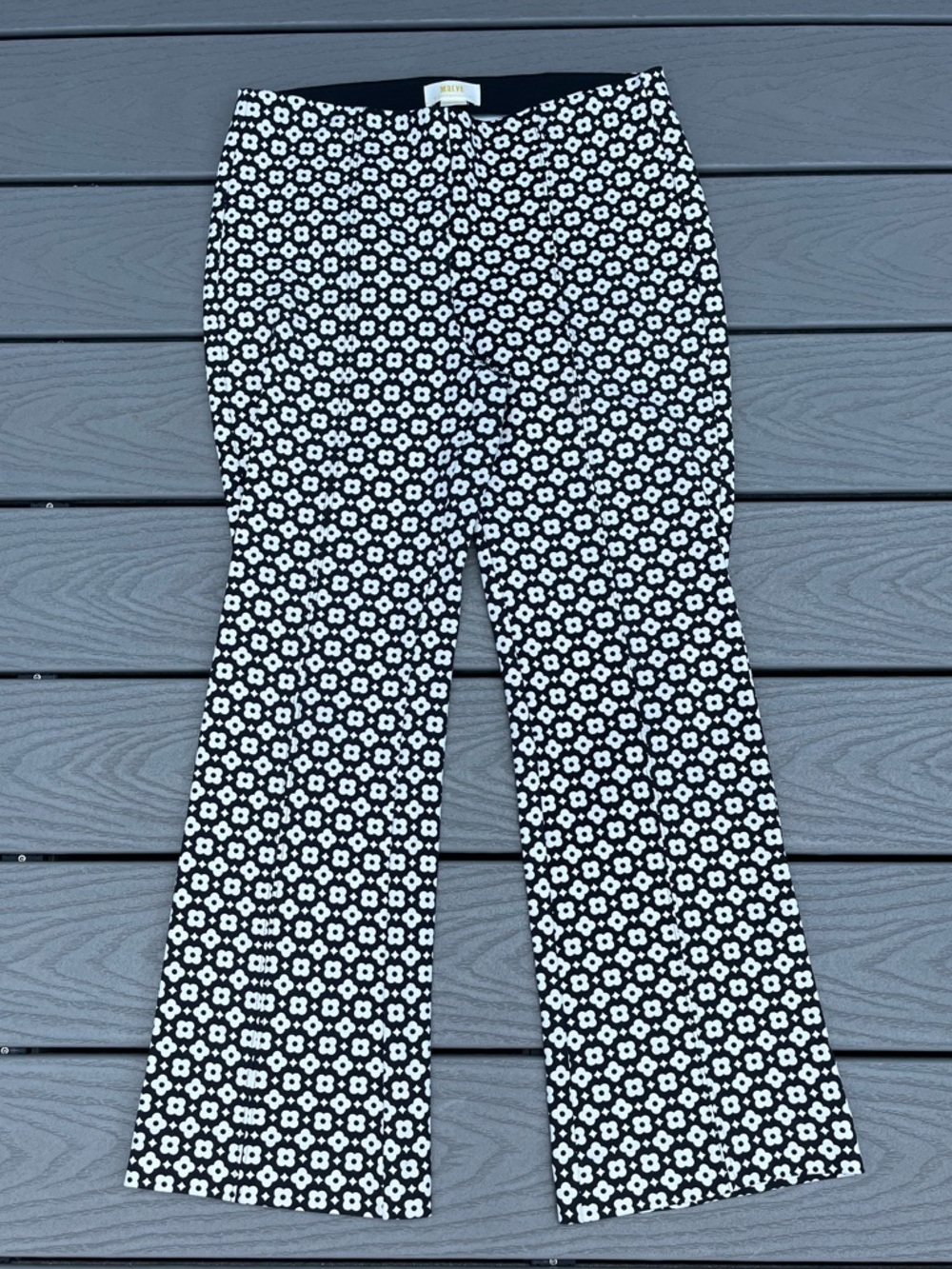 Anthropologie Maeve Kick Flare Pants Black White Floral Size S - Picture 5 of 6